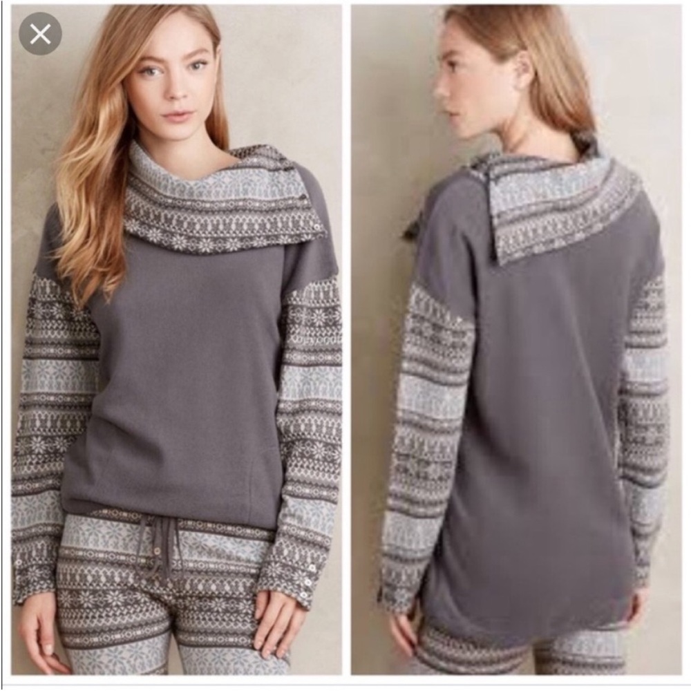 Anthropologie Fair Isle Cowl Neck Fleece by Saturday Sunday